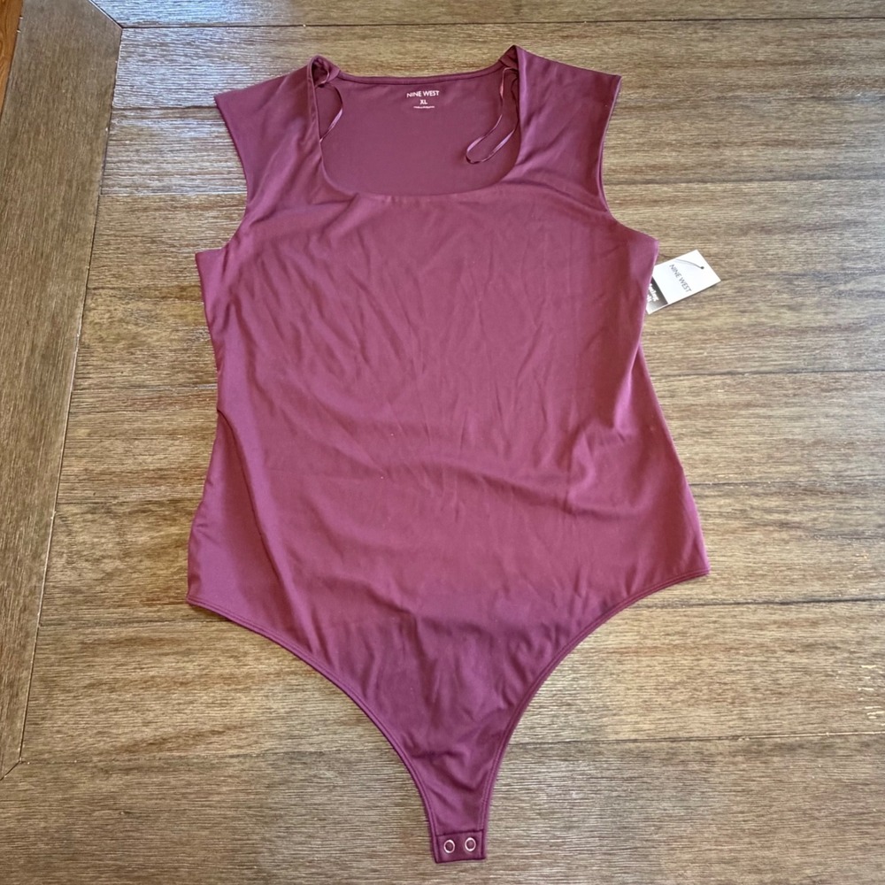 Nine‎ West Maddie Sculpting Bodysuit Plum Purple Square Neck Sleeveless XL New